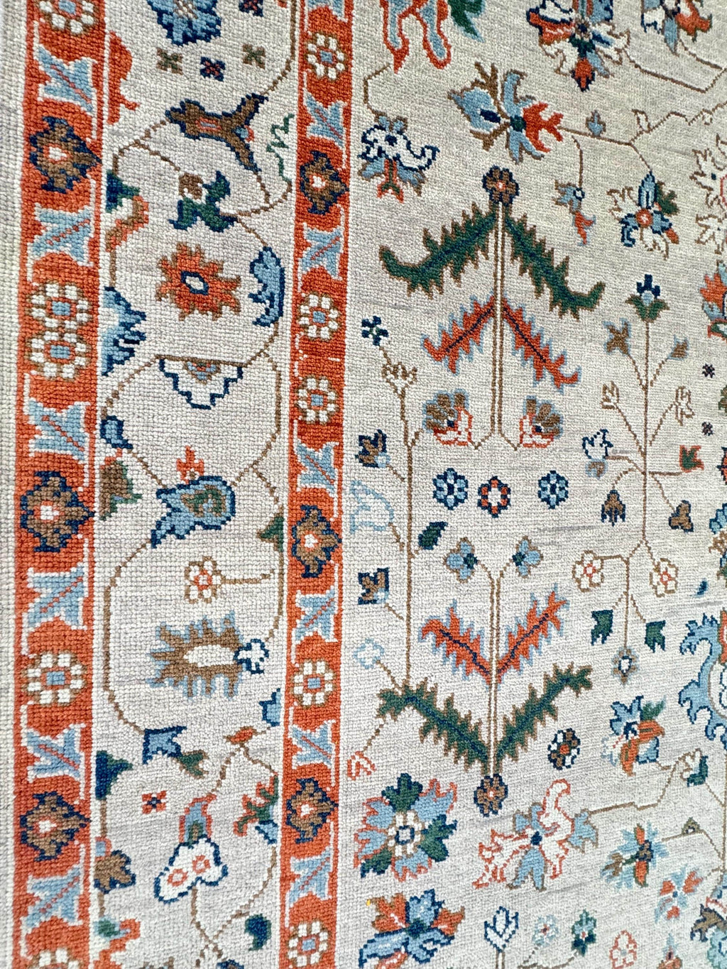 8x10 ft Hand-Knotted Antique-Style Oushak Wool Rug - Earthy Terracotta & Sage