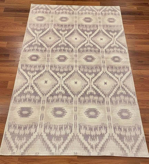 5x8 Modern Hand-Knotted Wool Bamboo Silk Area Rug Geometric Tribal Oushak Style Neutral Beige-Taupe Soft Pile Luxury Handcrafted Home Decor