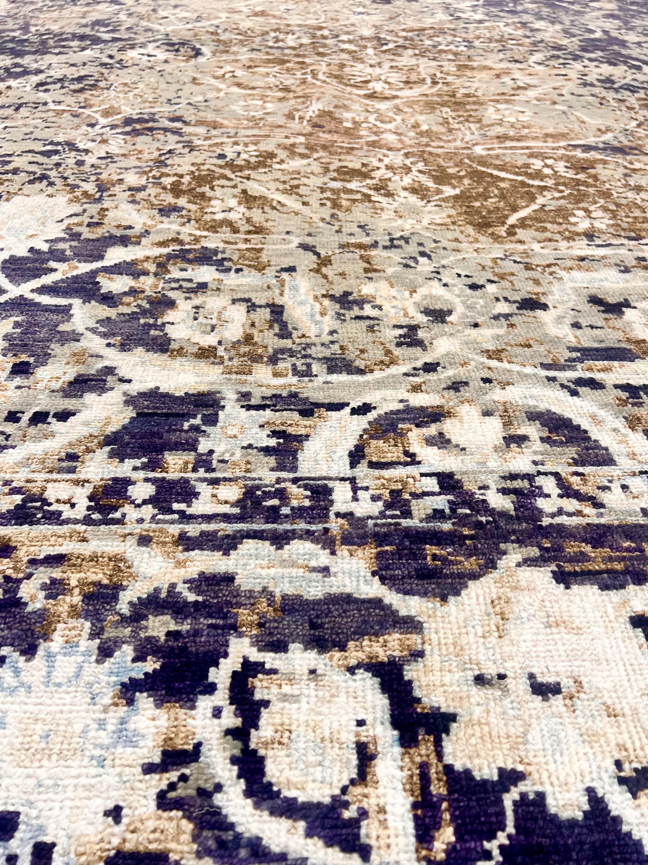 9x12 ft Indigo & Cream Oriental Hand-Knotted Wool Rug