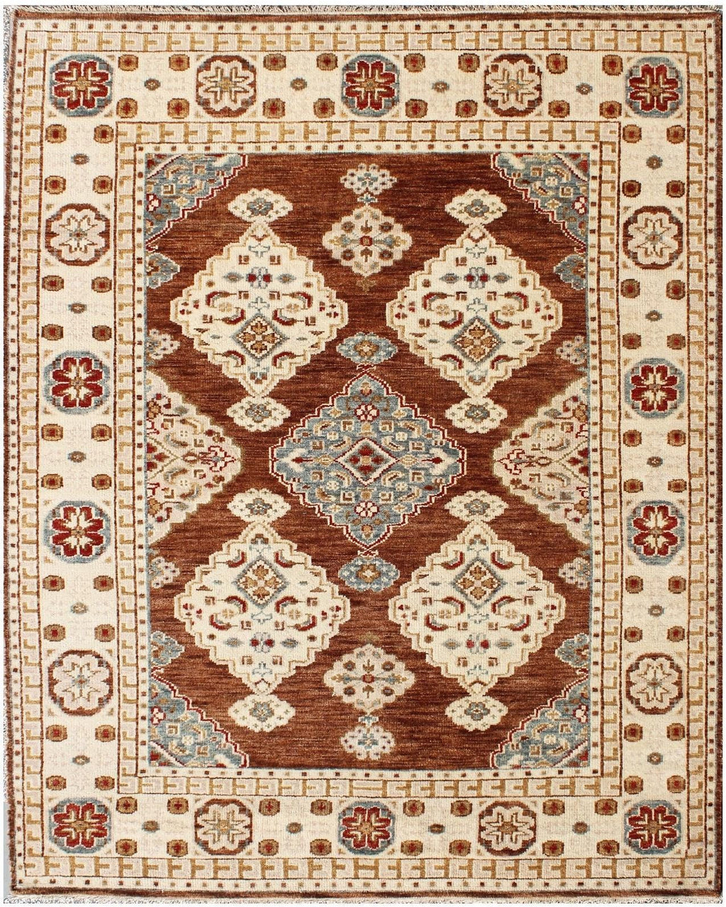 8x10 Luxurious Hand Knotted Brown Ivory/cream Wool Oriental Rug