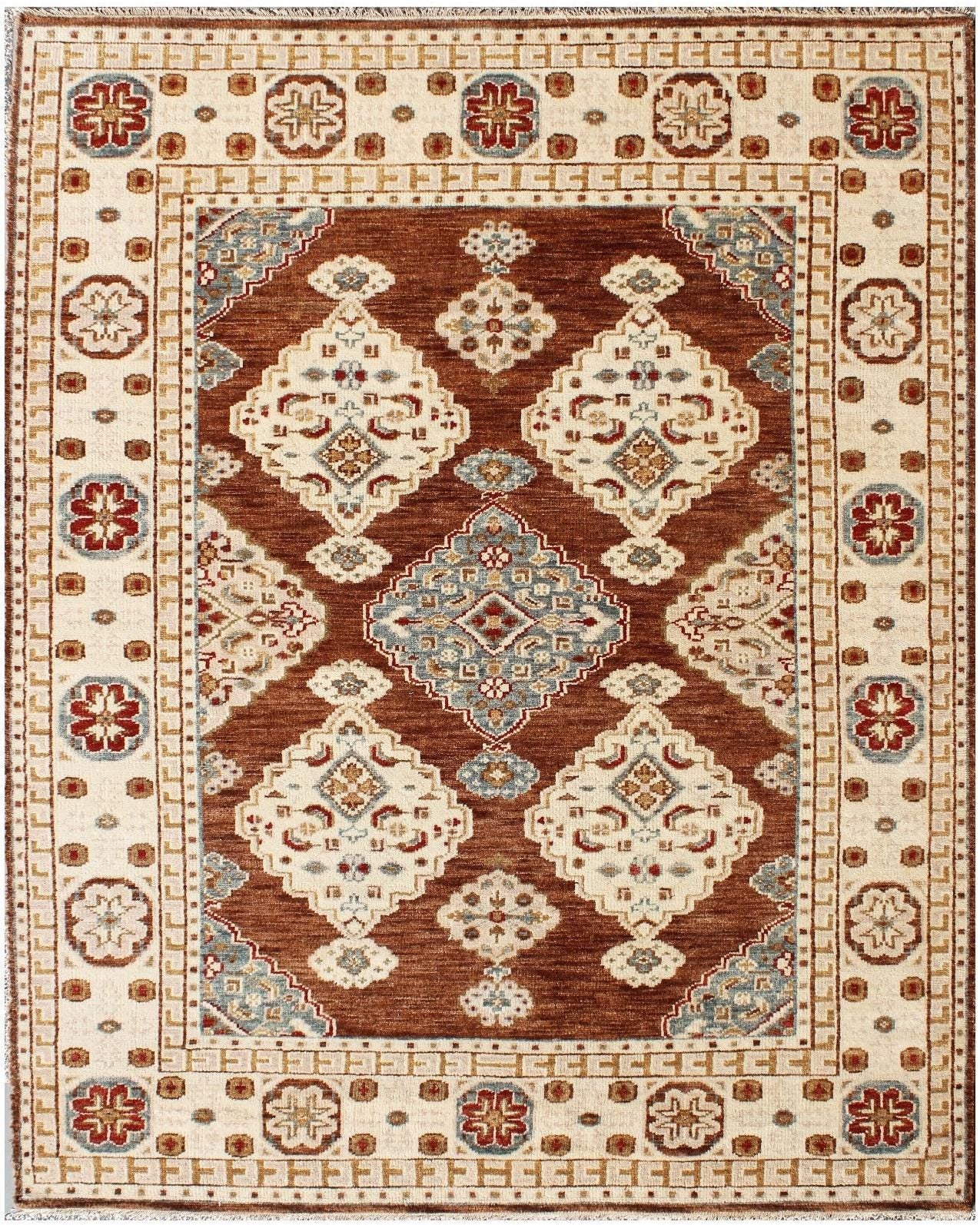 8x10 Luxurious Hand Knotted Brown Ivory/cream Wool Oriental Rug
