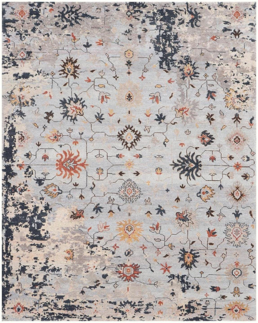 Hand Knotted Wool Rug Capri Distressed Transitional Area Rug for Living Room - Gray Blue Muted Oriental Carpet - 4x6 8x10 9x12 Large Custom