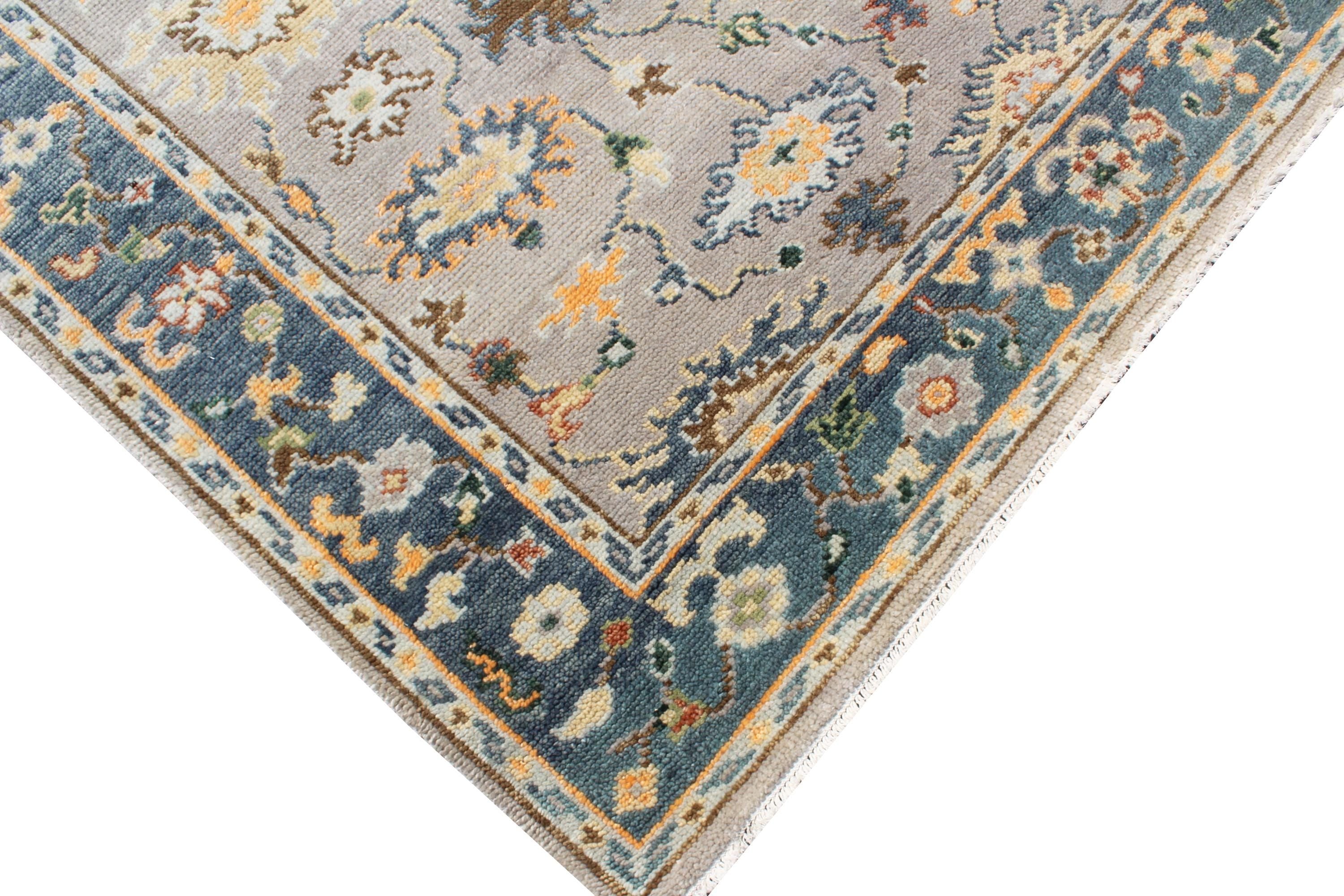 Hand Knotted Oushak Rug Grey Turkish Wool Area Rug, Modern Floral Muted Rug Custom sizes -4x6 5x8 6x9 8x10 9x12 10x14 12x15