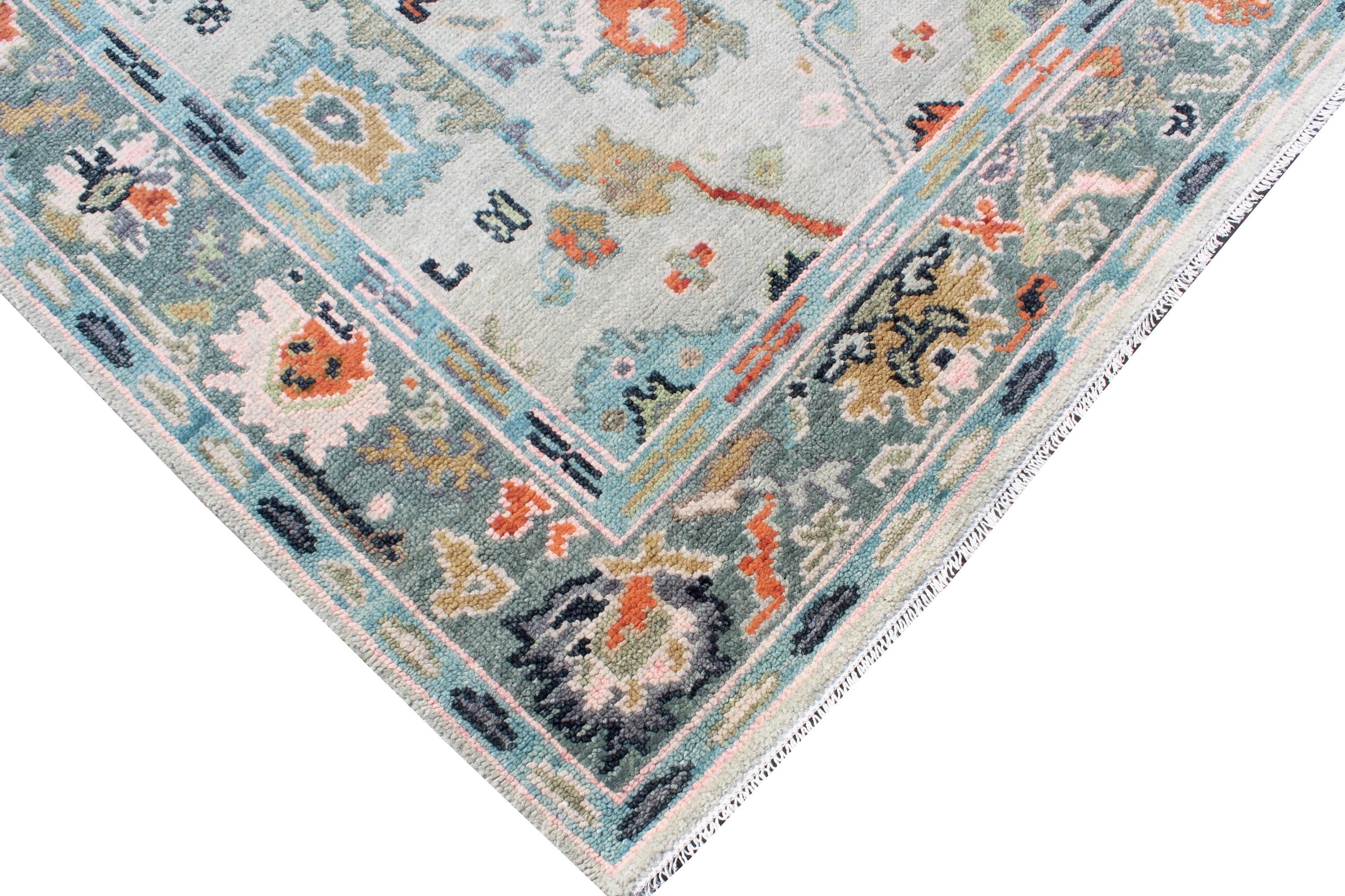 Hand Knotted Muted Oushak Rug - Sage Green Turkish Wool Area Rug