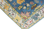 Hand Knotted Oushak Rug Blue Ivory Turkish Wool Area Rug