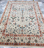 8x10 ft Hand-Knotted Antique-Style Oushak Wool Rug - Earthy Terracotta & Sage
