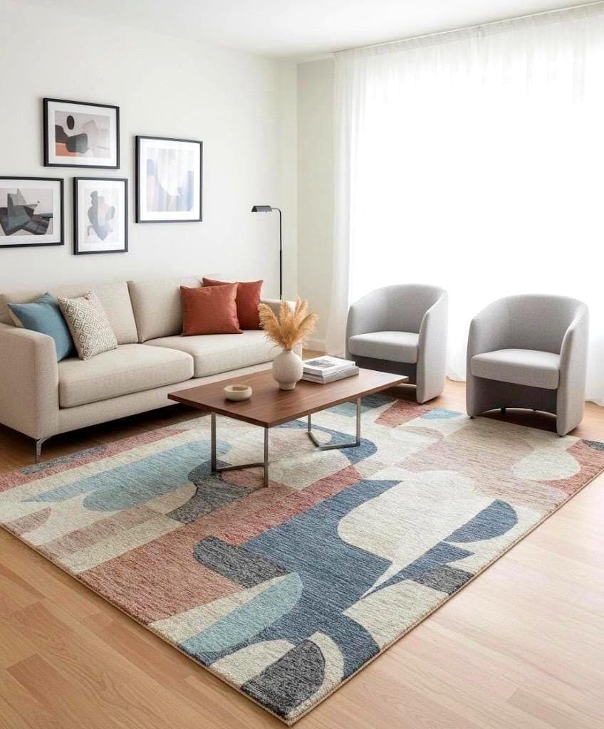 Abstract Geometric Hand-Tufted Wool Rug | Modern Earth Tones
