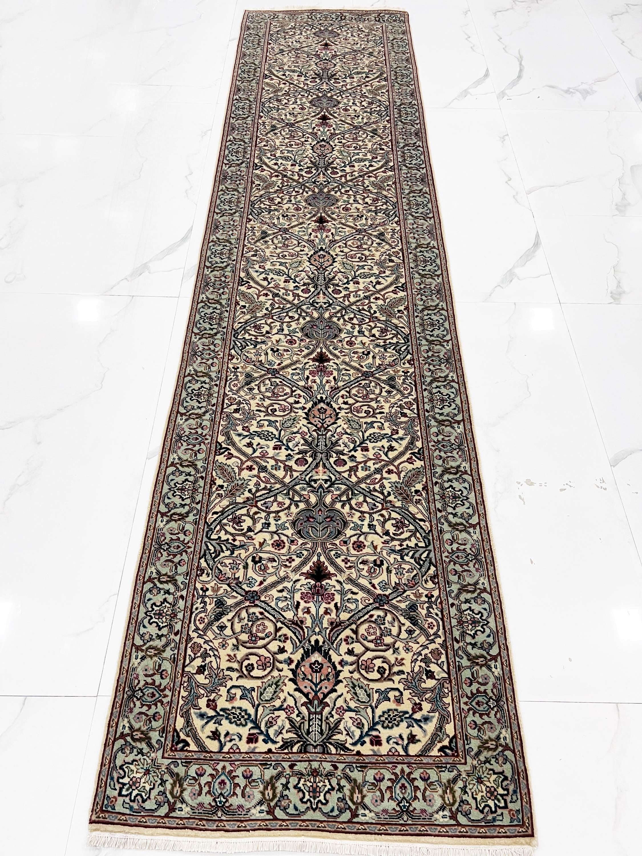 William Morris Hand-Knotted 2.9x11.8 ft Wool Runner Rug–Victorian Floral Arts & Crafts Style – Premium Handmade Runner for hallway, stairs