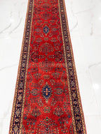 Red Persian 2.7x11.6 ft Hand-Knotted Wool Runner Long Hallway Rug - Vintage Style Medallion Runner - Artisan Woven Entryway, stairs Carpet