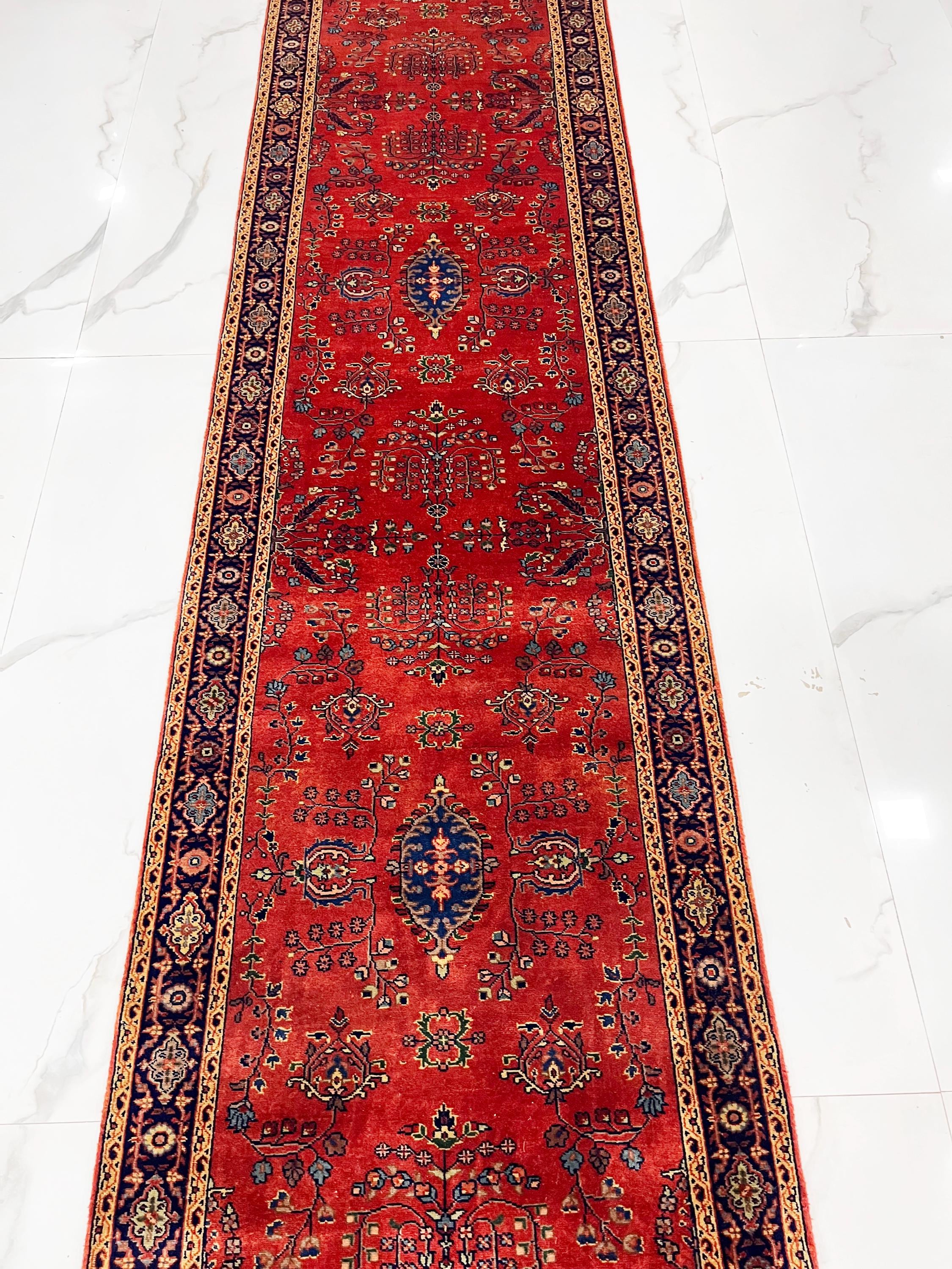 Red Persian 2.7x11.6 ft Hand-Knotted Wool Runner Long Hallway Rug - Vintage Style Medallion Runner - Artisan Woven Entryway, stairs Carpet