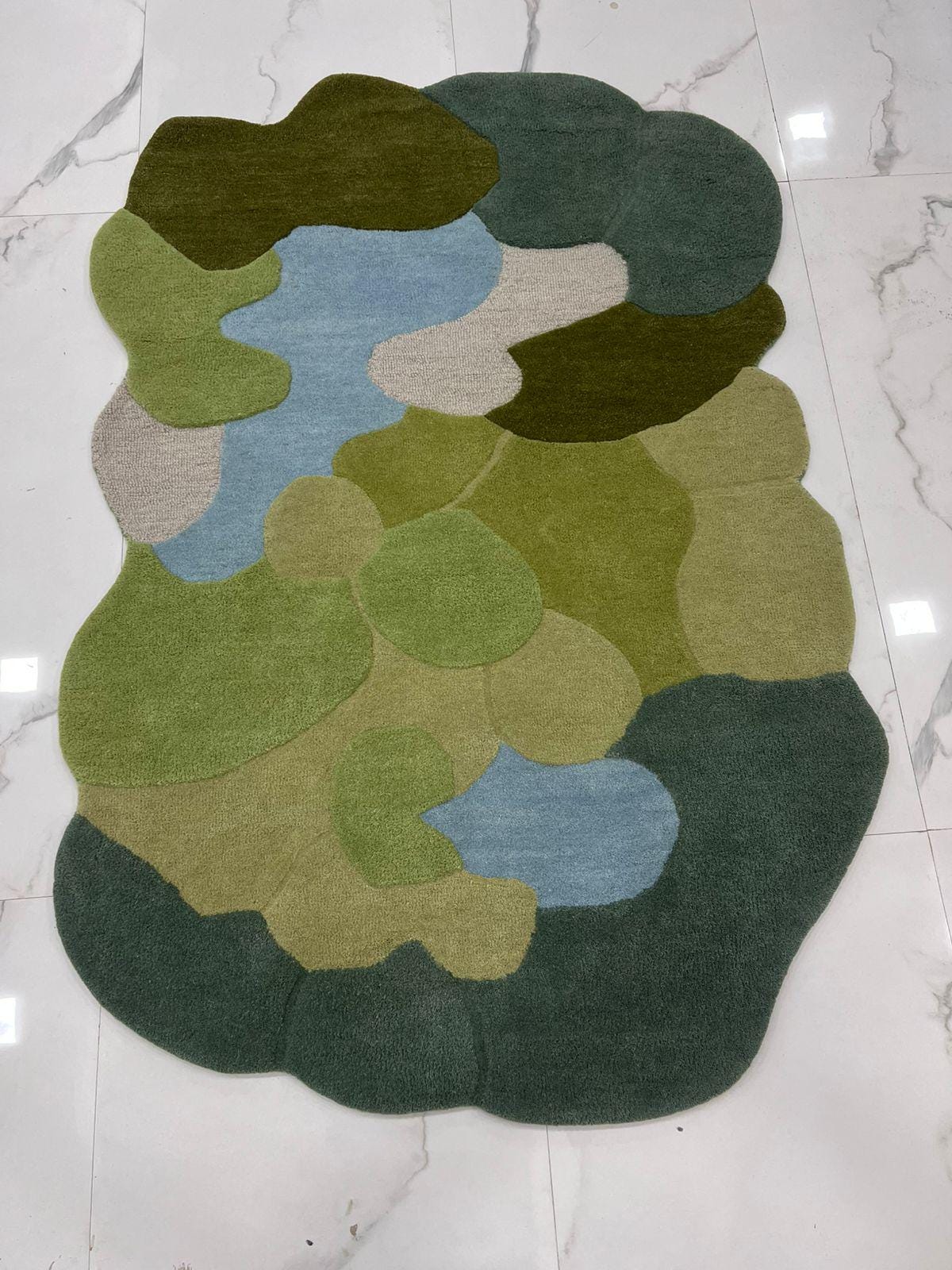 Hand Tufted Abstract Pebble Wool Area Rug – Handmade 3D Modern Moss Green Area Carpet Custom sizes -4x6 5x8 6x9 8x10 9x12 10x14 12x15