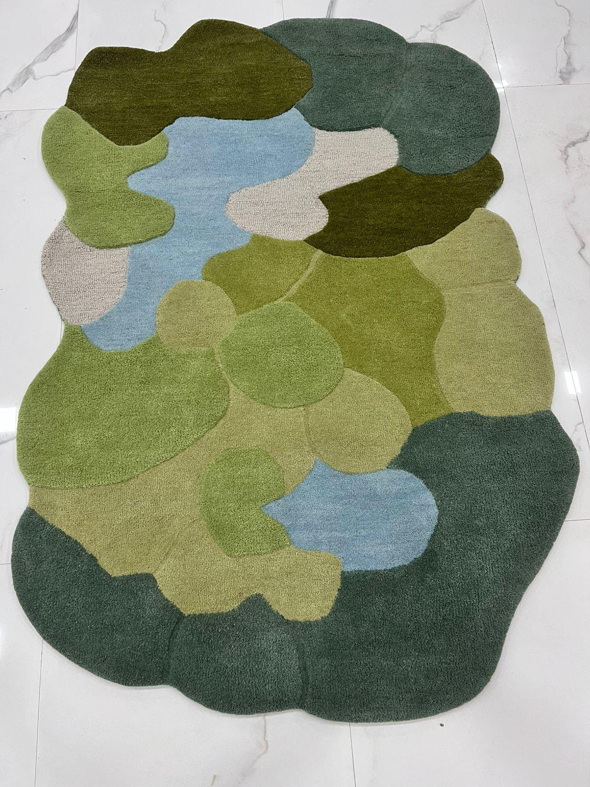 Hand Tufted Abstract Pebble Wool Area Rug – Handmade 3D Modern Moss Green Area Carpet Custom sizes -4x6 5x8 6x9 8x10 9x12 10x14 12x15