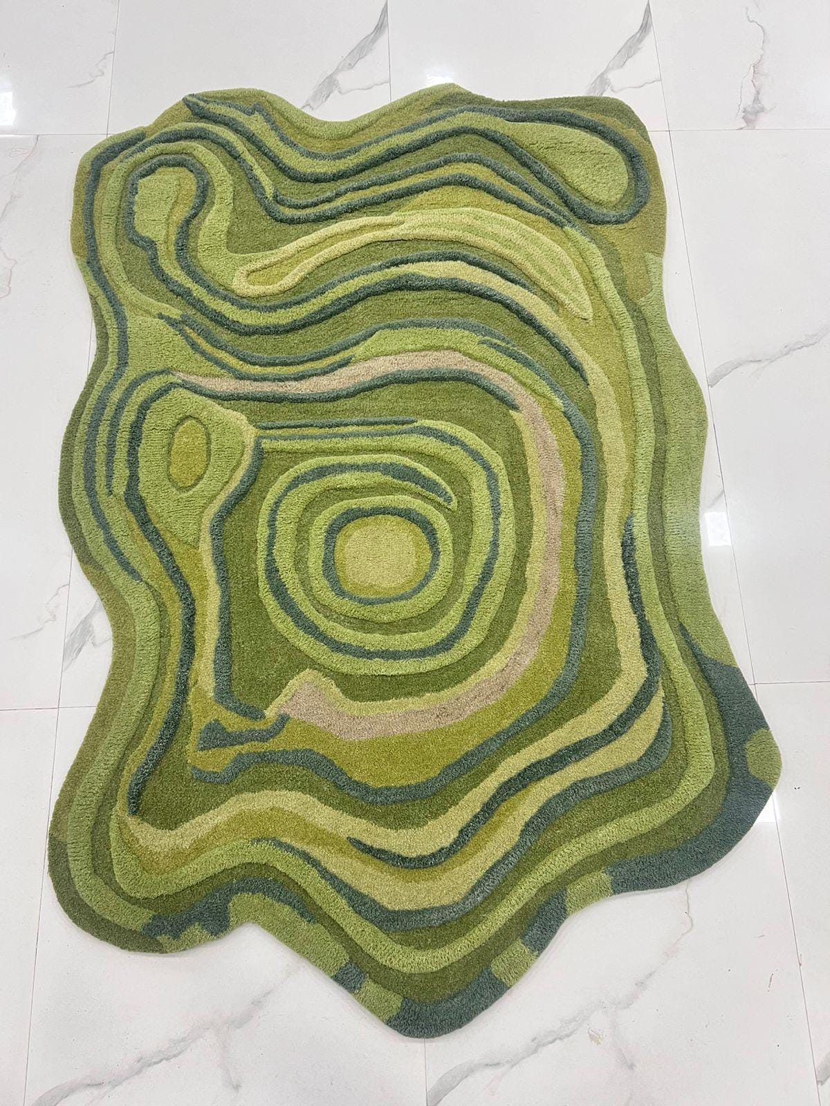Hand Tufted Abstract Contour Wool Area Rug – Modern Forest Core Decor Carpet Custom sizes -4x6 5x8 6x9 8x10 9x12 10x14 12x15