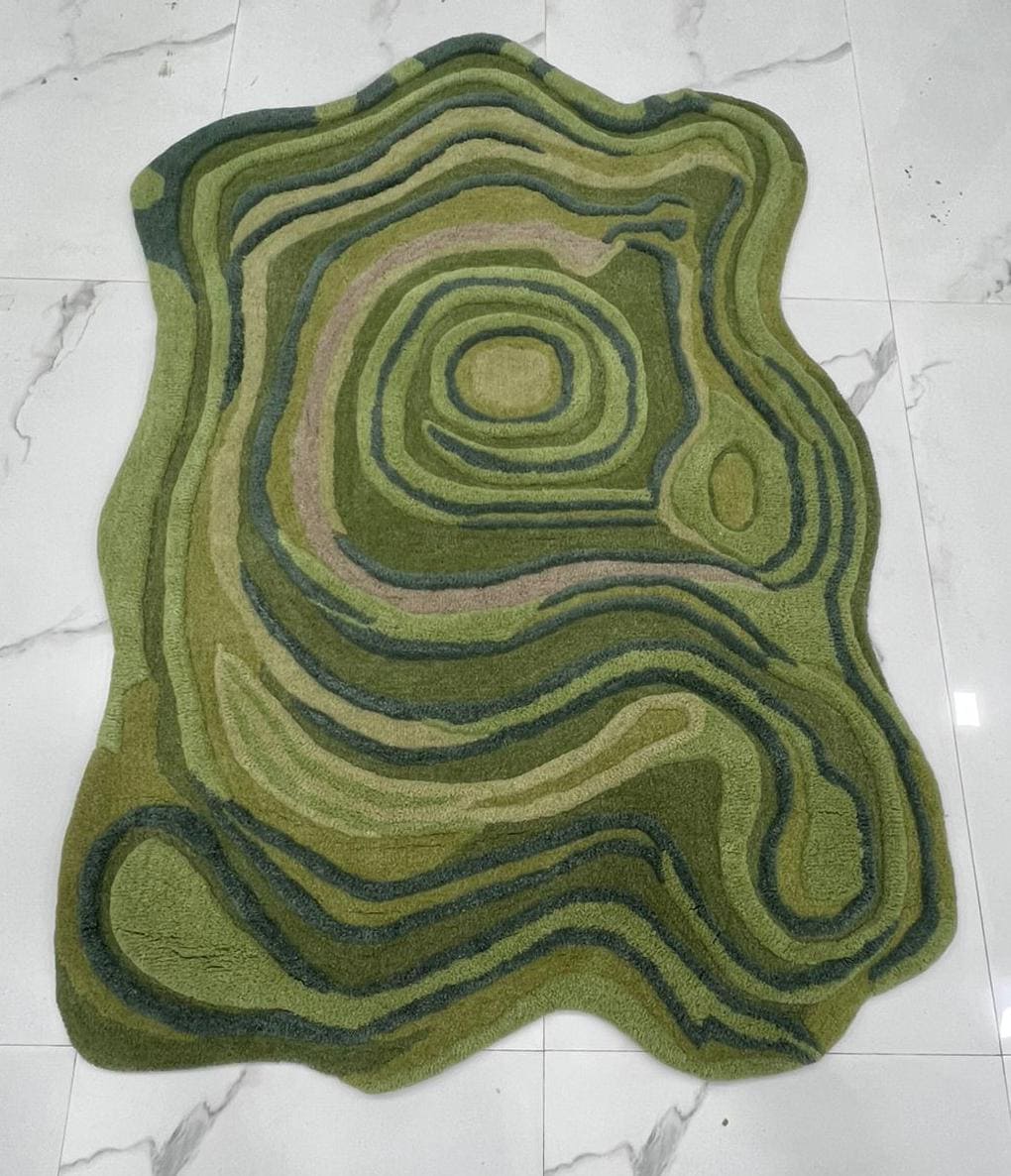 Hand Tufted Abstract Contour Wool Area Rug – Modern Forest Core Decor Carpet Custom sizes -4x6 5x8 6x9 8x10 9x12 10x14 12x15