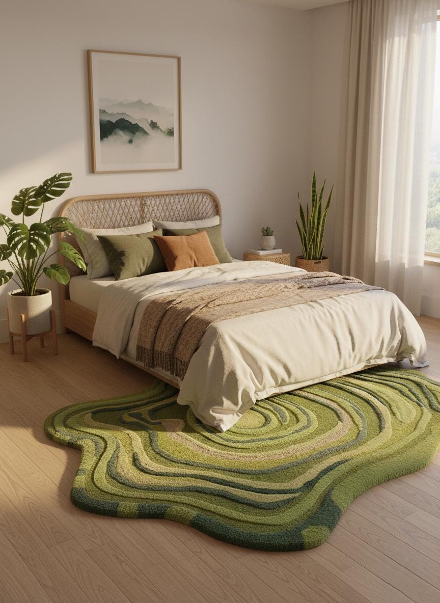 Hand Tufted Abstract Contour Wool Area Rug – Modern Forest Core Decor Carpet Custom sizes -4x6 5x8 6x9 8x10 9x12 10x14 12x15