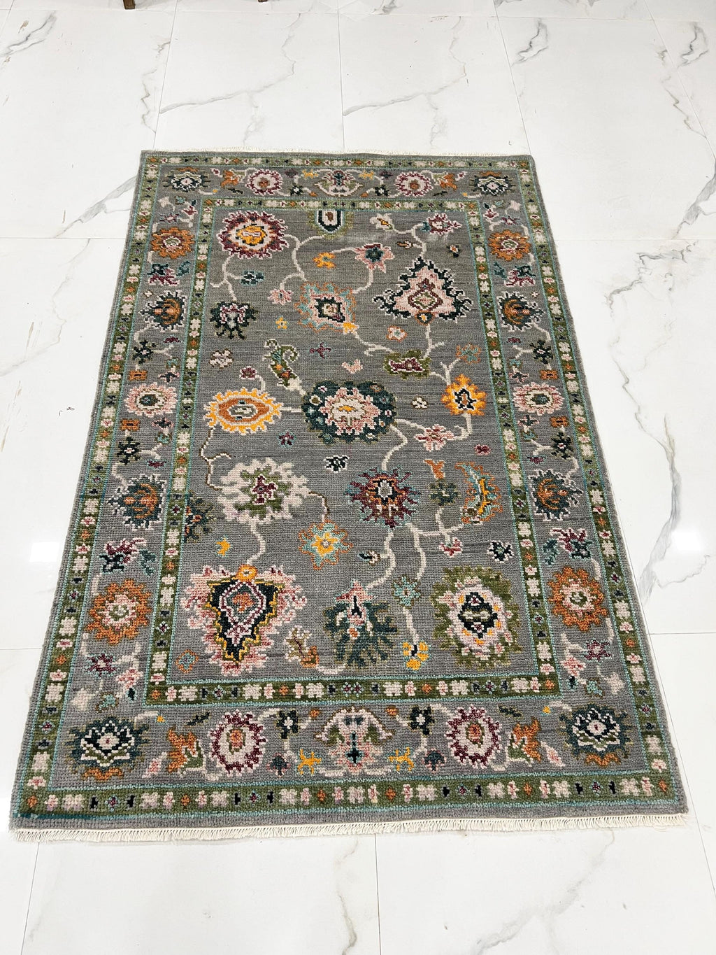 Hand Knotted Oushak Rug Grey Turkish Wool Area Rug
