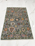 Hand Knotted Oushak Rug Grey Turkish Wool Area Rug