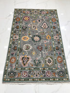 Hand Knotted Oushak Rug Grey Turkish Wool Area Rug