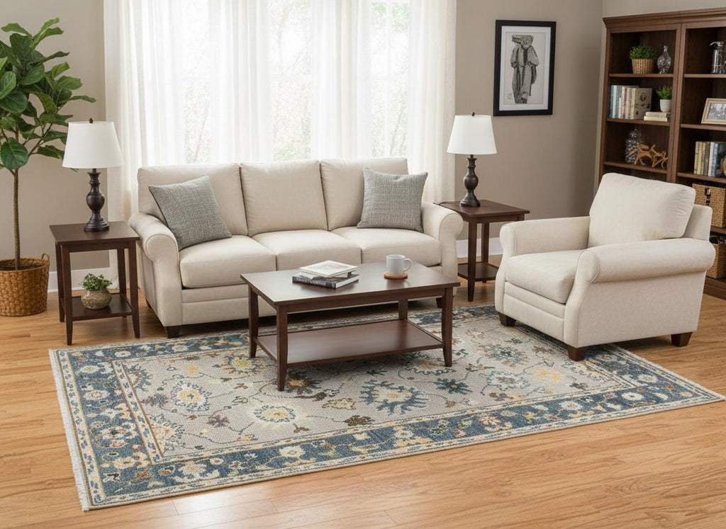 Hand Knotted Oushak Rug Grey Turkish Wool Area Rug