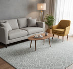 8x10 Modern Hand-Knotted Wool Area Rug, Slate gray geometric pattern Decor for living room, bedroom, office farmhouse minimalist rug