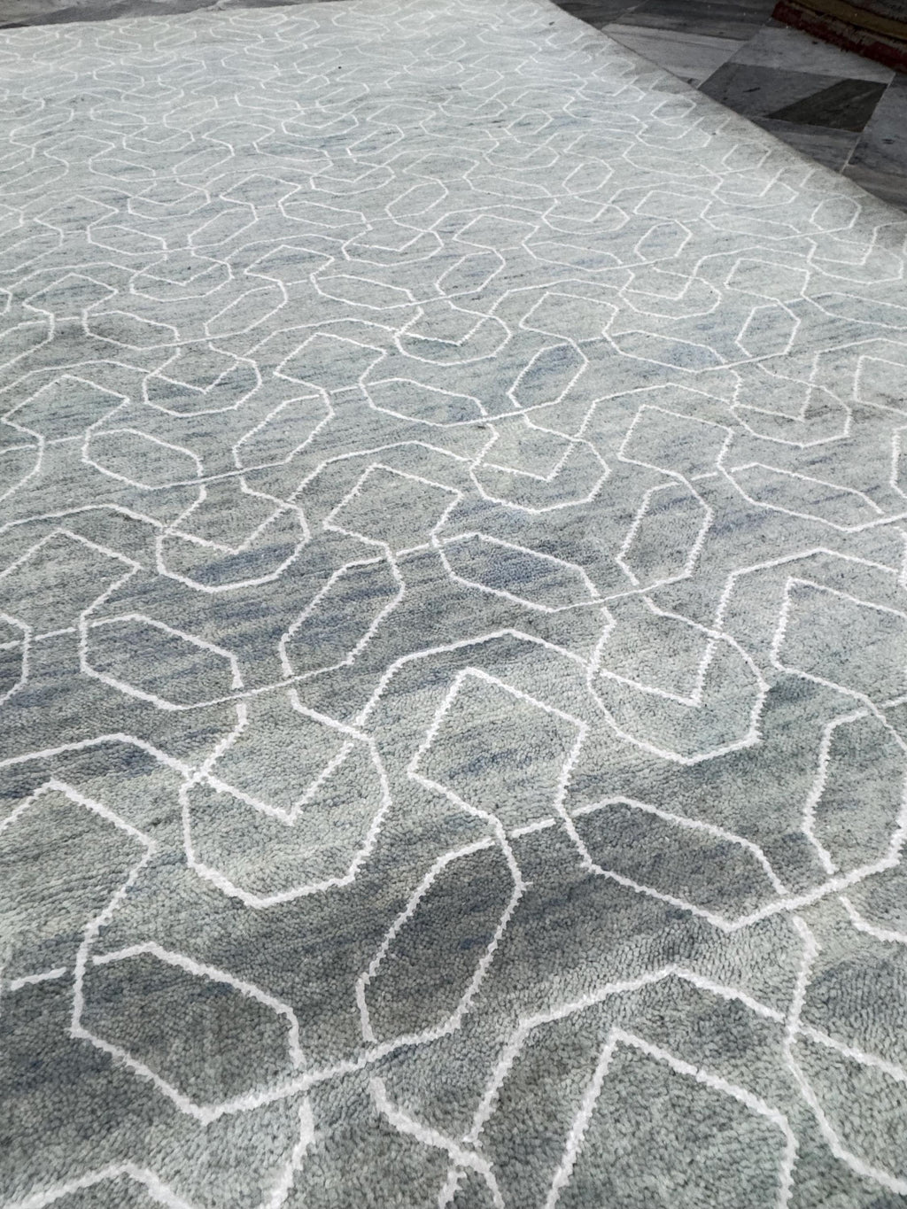 8x10 Modern Hand-Knotted Wool Area Rug, Slate gray geometric pattern Decor for living room, bedroom, office farmhouse minimalist rug