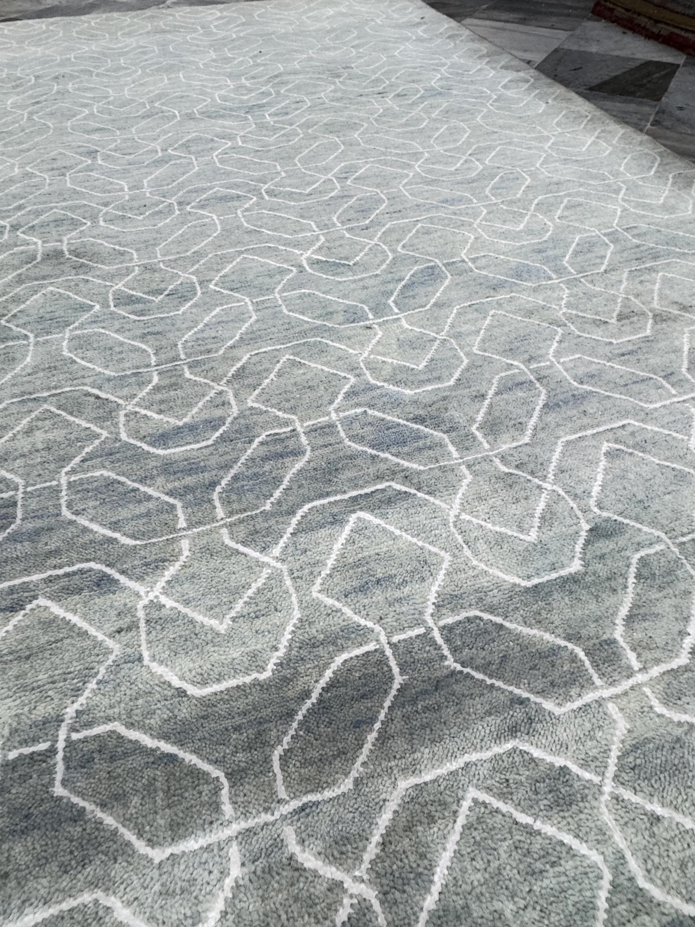 8x10 Modern Hand-Knotted Wool Area Rug, Slate gray geometric pattern Decor for living room, bedroom, office farmhouse minimalist rug