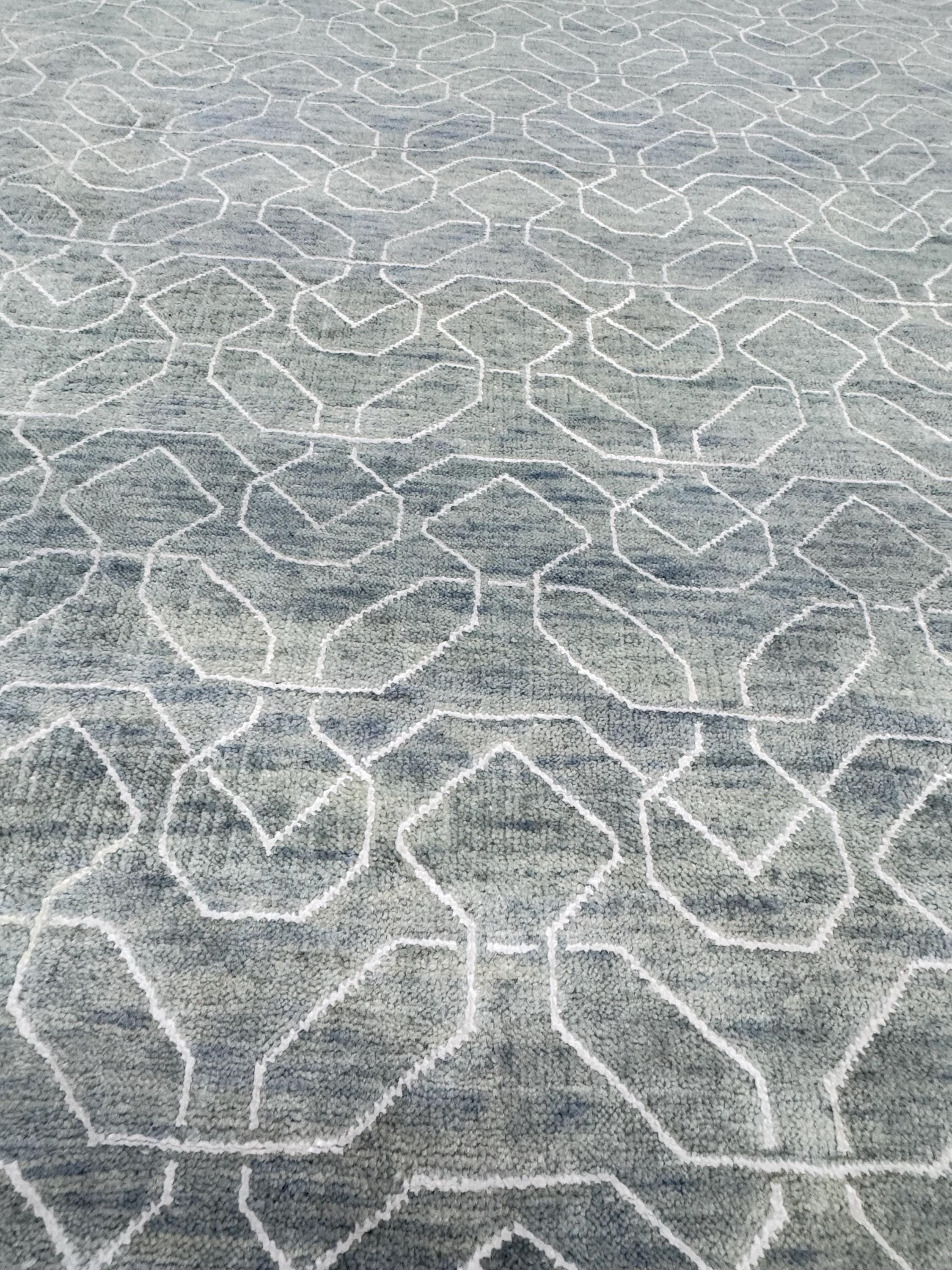 8x10 Modern Hand-Knotted Wool Area Rug, Slate gray geometric pattern Decor for living room, bedroom, office farmhouse minimalist rug