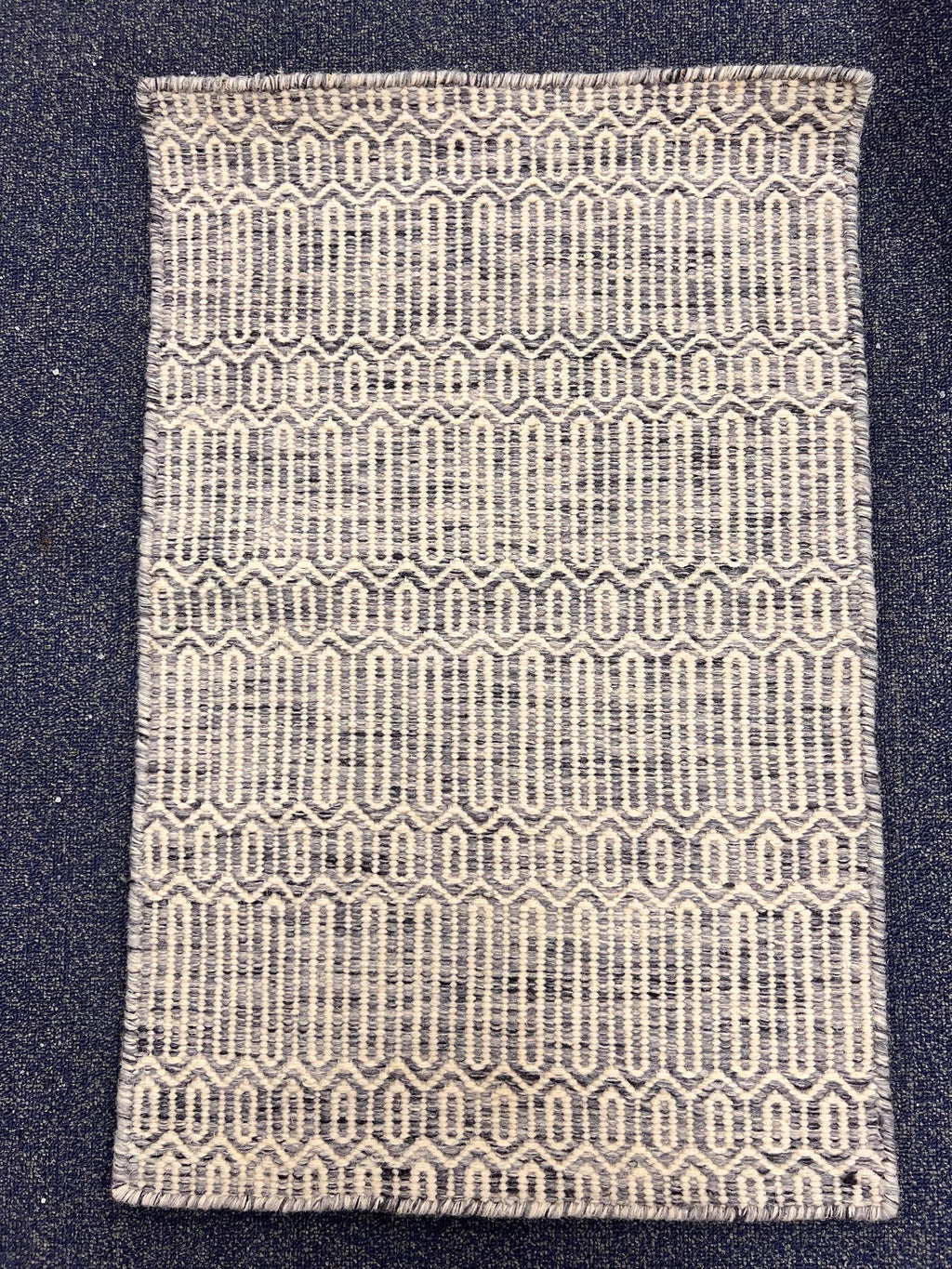 Diamond Geometric Wool Jute Rug - Neutral Grey/Ivory Flatweave Area Rug - Durable Entryway & Kitchen