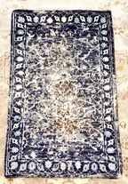 Hand-Knotted Wool Rug - 2x3 Distressed Purple Gold Medallion Oriental Rug with Pad