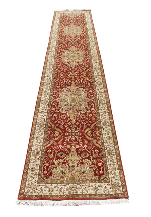2.6x12 Red Persian Runner Rug, Hand Knotted Wool Hallway Rug, Traditional Oriental Long Entryway Carpet, Vintage Style Floral Kitchen Runner