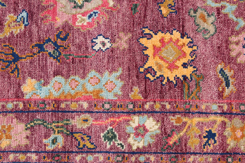 Hand knotted Oushak Rug in Vibrant Magenta, deep rose. Modern Turkish Wool Area Rug