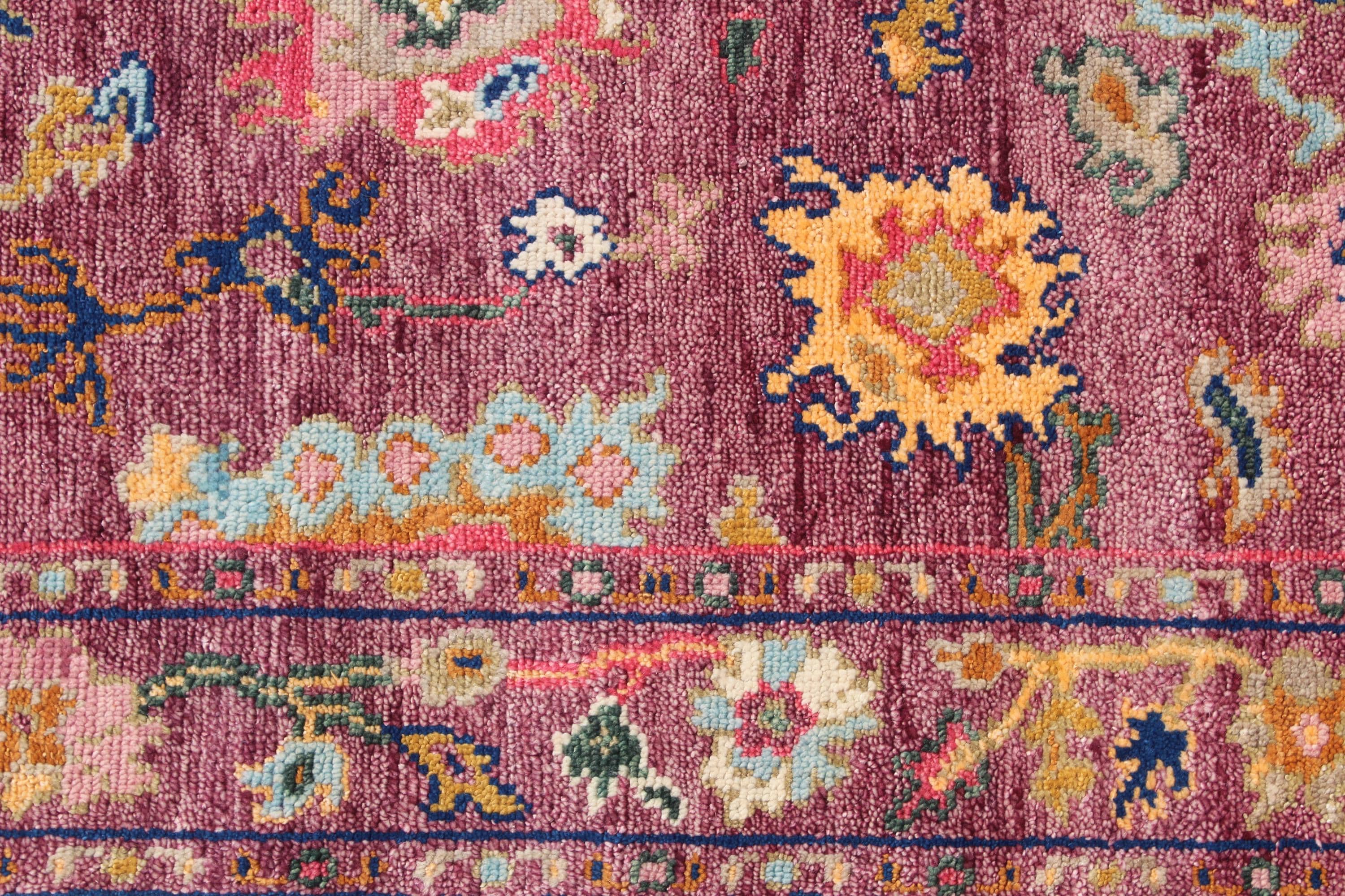 Hand knotted Oushak Rug in Vibrant Magenta, deep rose. Modern Turkish Wool Area Rug