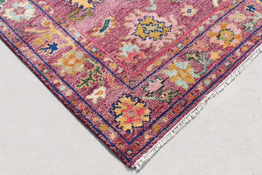 Hand knotted Oushak Rug in Vibrant Magenta, deep rose. Modern Turkish Wool Area Rug
