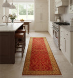 2.6x8 ft Red Oushak Runner Rug, Traditional Turkish Style Kitchen Runner, Antique Aesthetic Floral Entryway Hallway Rug