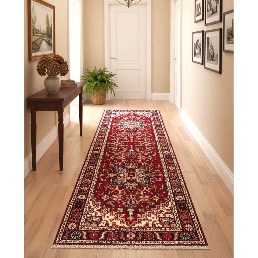 11 ft Vintage Red Persian Runner, Traditional Tribal Hallway Runner, Boho Kitchen Rug, Entryway Decor,