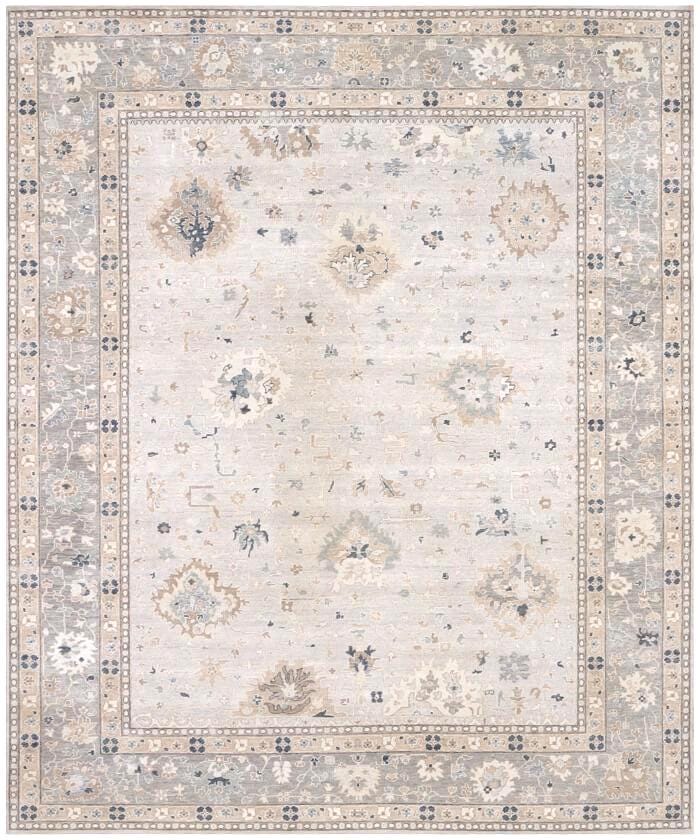 Hand-Knotted Oushak Wool Rug - Silver Grey & Muted Gold Transitional Area Rug | 8x10, 9x12, 10x14 | Traditional Persian Style Luxury Carpet