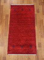 Deep Crimson Gabbeh Wool Accent rug -2x5 ft Minimalist Tribal Rug - Modern Boho Home Decor