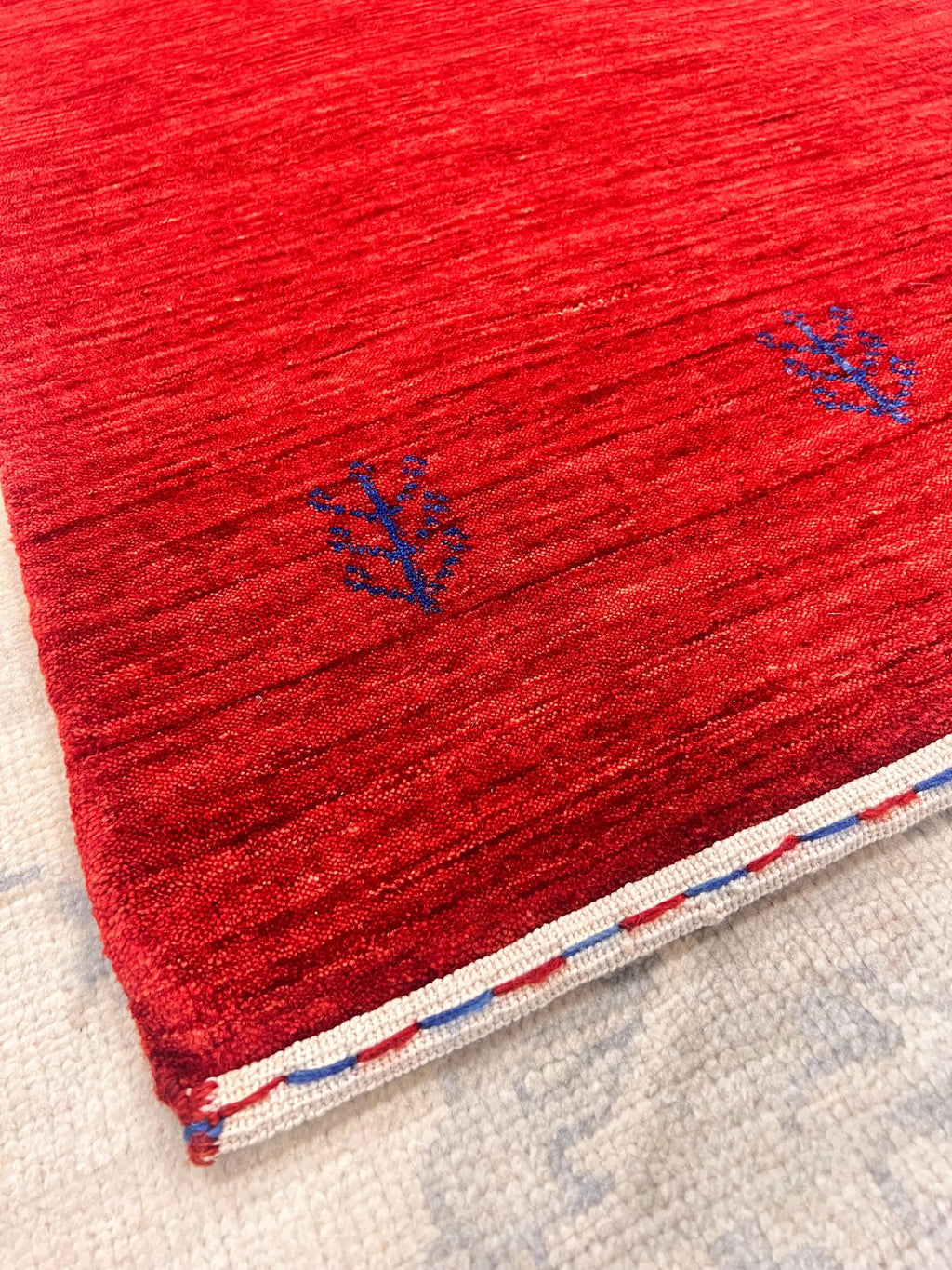 Deep Crimson Gabbeh Wool Accent rug -2x5 ft Minimalist Tribal Rug - Modern Boho Home Decor
