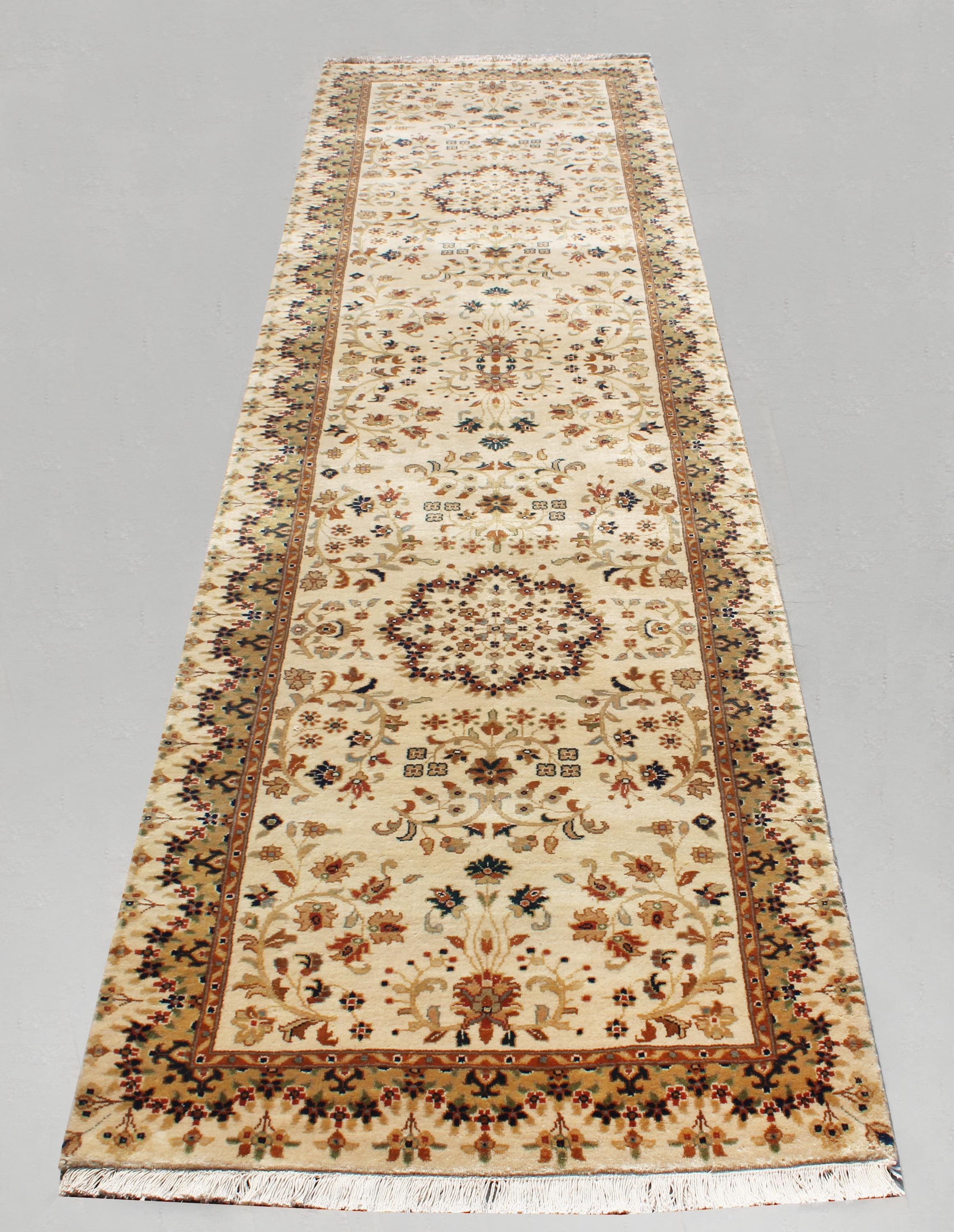 Luxurious Hand-Knotted 2.7x10 ft Wool Traditional Cream & Terracotta Vintage Aesthetic Long Runner Rug for Entryway, hallway or Stairs