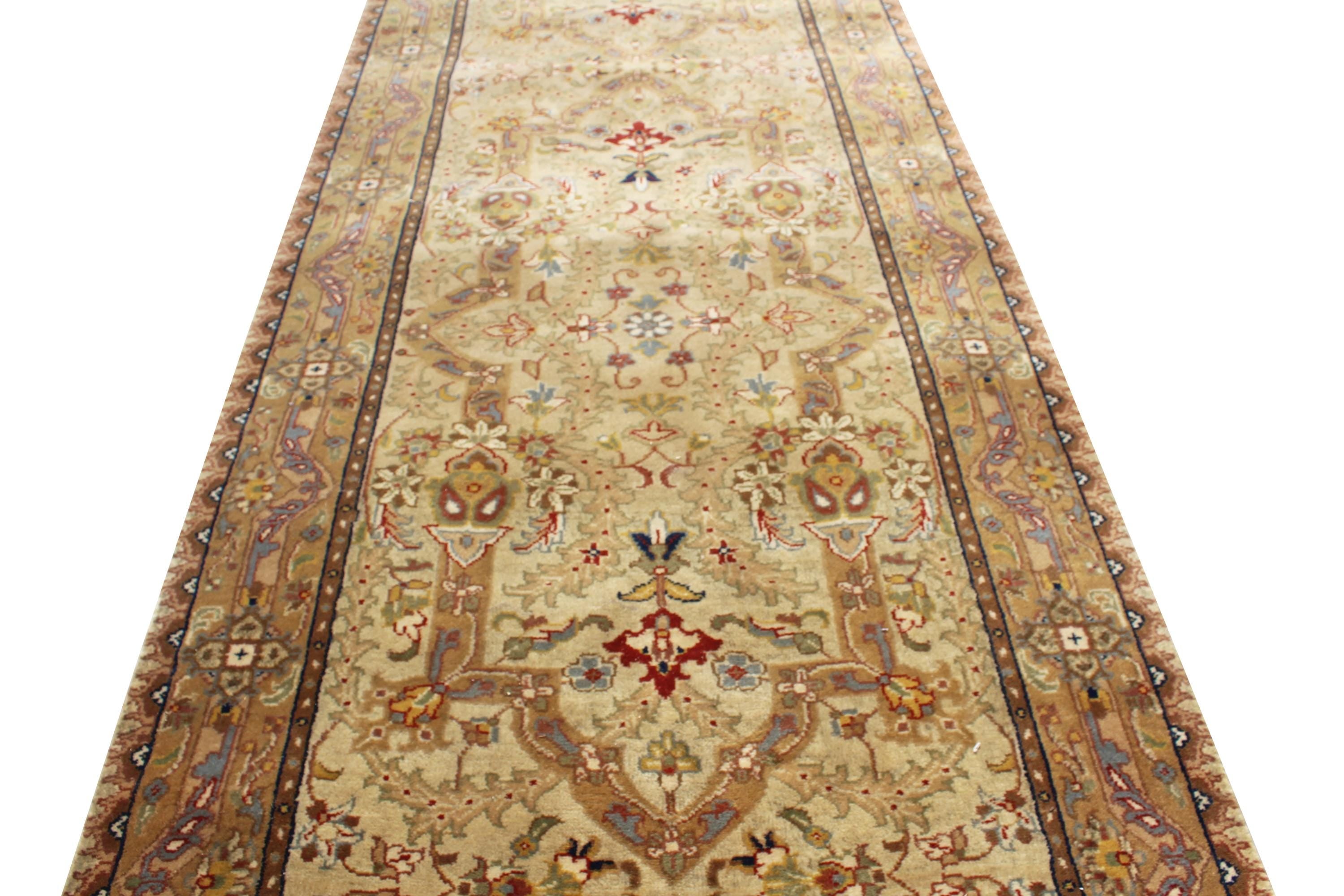 Hand-Knotted 2.7x11.10ft, 2.5x14.6 ft Gold Gold Oushak Wool Rug – Traditional Handmade, Vintage Style Medallion Runner