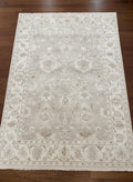 6.2x8.8 Hand-Knotted Oushak Rug, Authentic Wool Area Rug in Muted Champagne, Sage, and Sand | Traditional Turkish Style Rug for Living Room