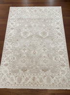 6.2x8.8 Hand-Knotted Oushak Rug, Authentic Wool Area Rug in Muted Champagne, Sage, and Sand | Traditional Turkish Style Rug for Living Room