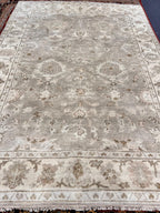 6.2x8.8 Hand-Knotted Oushak Rug, Authentic Wool Area Rug in Muted Champagne, Sage, and Sand | Traditional Turkish Style Rug for Living Room