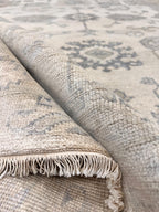 6x9 Hand-Knotted Oushak Rug, Modern Transitional Wool Area Rug, Neutral Beige & Slate Blue Turkish Rug Muted Luxury Rug for Living room