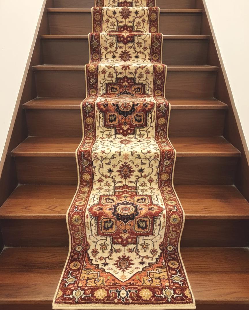 Rare 11.6 ft Antique Inspired Hand-Knotted Wool Runner– 2.7 x11.6 –Traditional Persian Style Entryway Rug, Rust, Cream & Ochre Hallway Decor