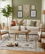 9x12 ft Large Hand-Knotted Wool Area Rug - Distressed Modern Transitional Floral Rug - Neutral Cream & Charcoal Rug for Living Room, Bedroom
