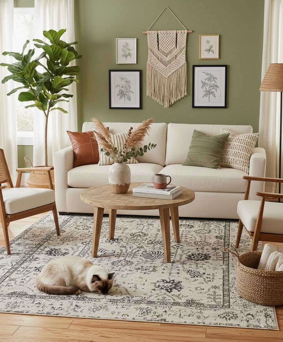 9x12 ft Large Hand-Knotted Wool Area Rug - Distressed Modern Transitional Floral Rug - Neutral Cream & Charcoal Rug for Living Room, Bedroom