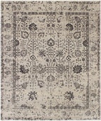 9x12 ft Large Hand-Knotted Wool Area Rug - Distressed Modern Transitional Floral Rug - Neutral Cream & Charcoal Rug for Living Room, Bedroom