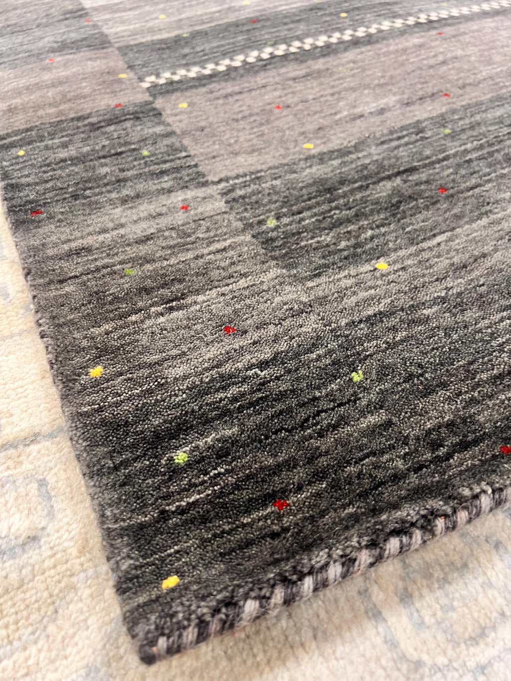 Modern Charcoal Gabbeh Rug 3x5 ft - Hand Knotted Wool Rug - Gray & Black Abstract Transitional Area Rug - Minimalist Tribal Decor