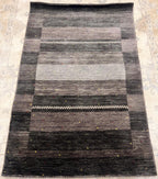 Modern Charcoal Gabbeh Rug 3x5 ft - Hand Knotted Wool Rug - Gray & Black Abstract Transitional Area Rug - Minimalist Tribal Decor